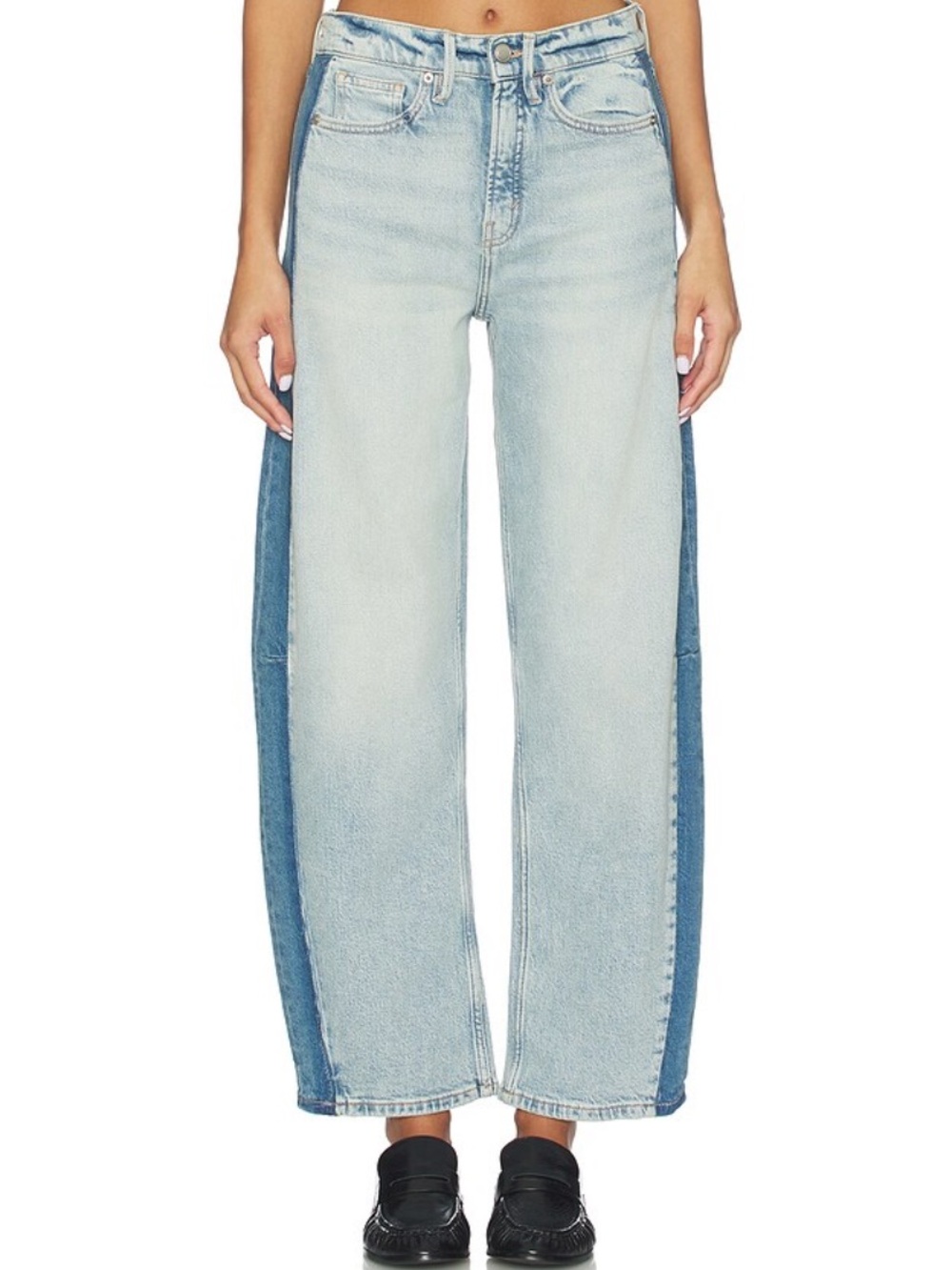Good American Good Standard Barrel Women’s Two-Tone Light Blue Jeans Sz 10